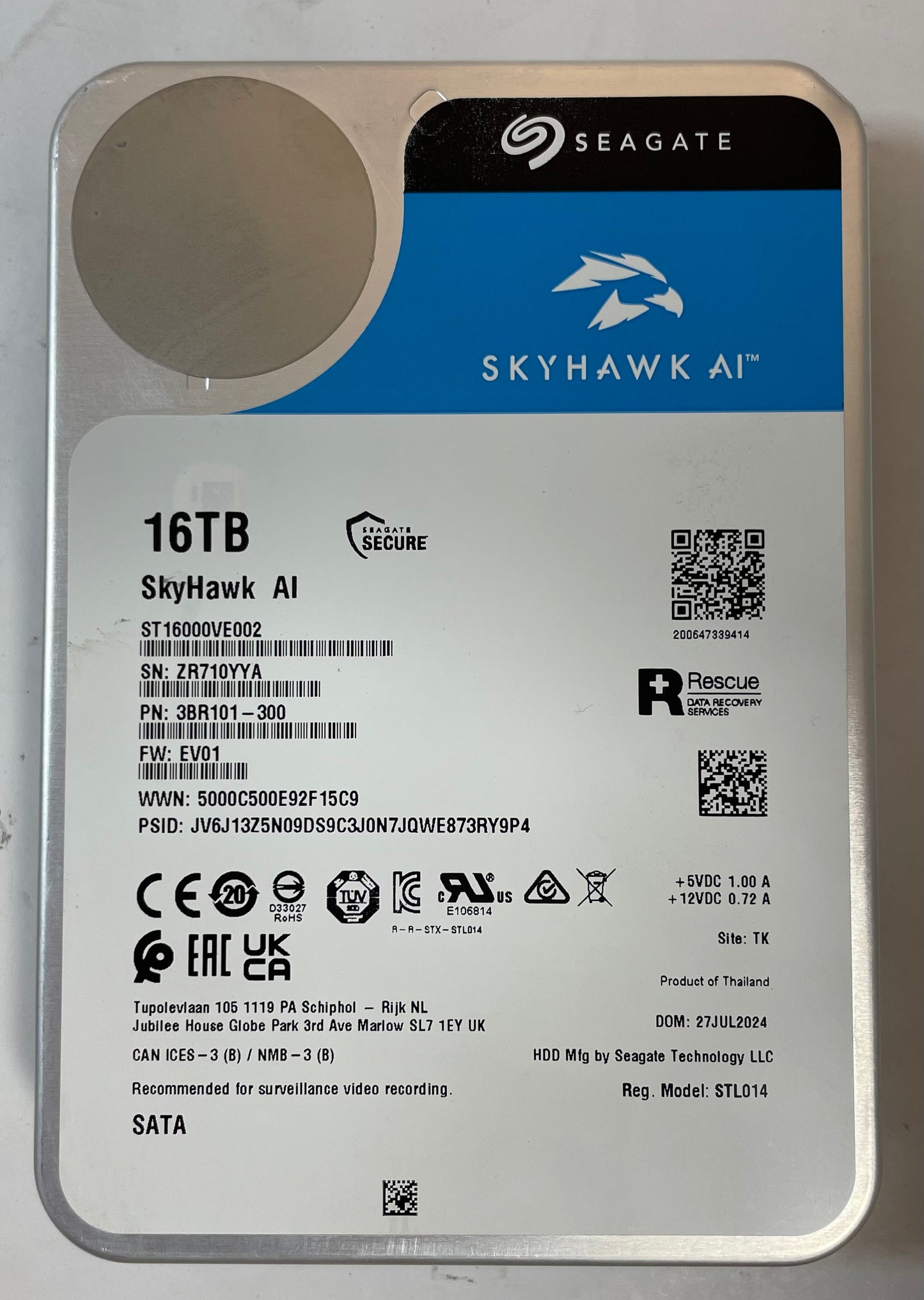 SEAGATE SkyHawk AI ST16000VE002 3.5" Internal Surveillance HDD SATA 16TB