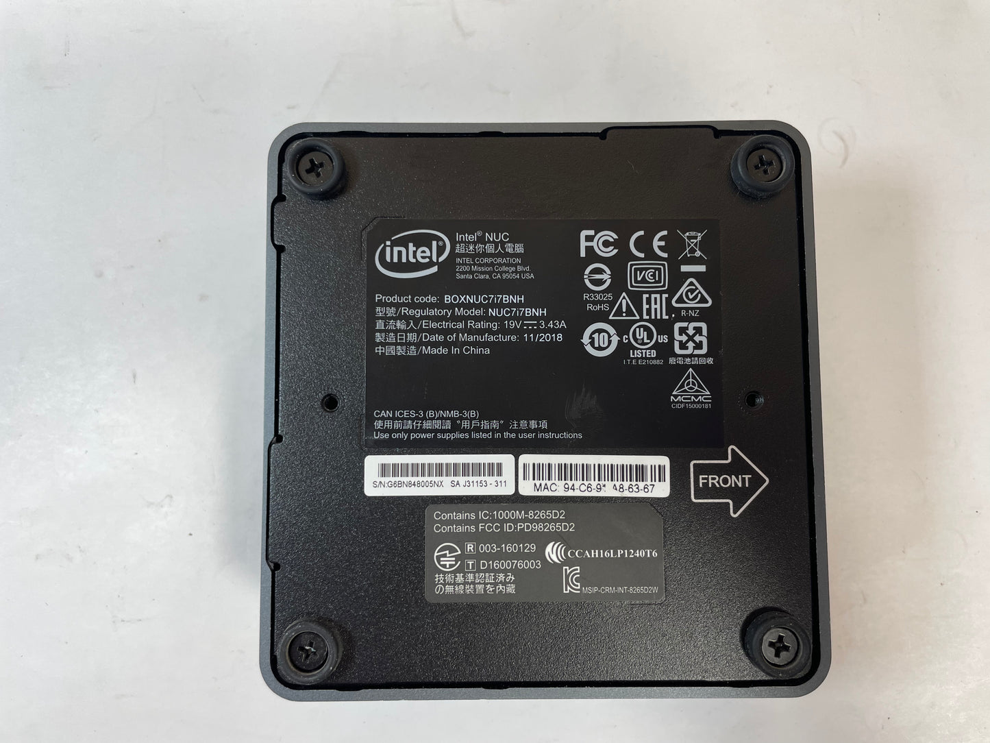 INTEL NUC7I7BNH UCFF Core i7 7567U 250GB 8GB -NO AC or OS Included?