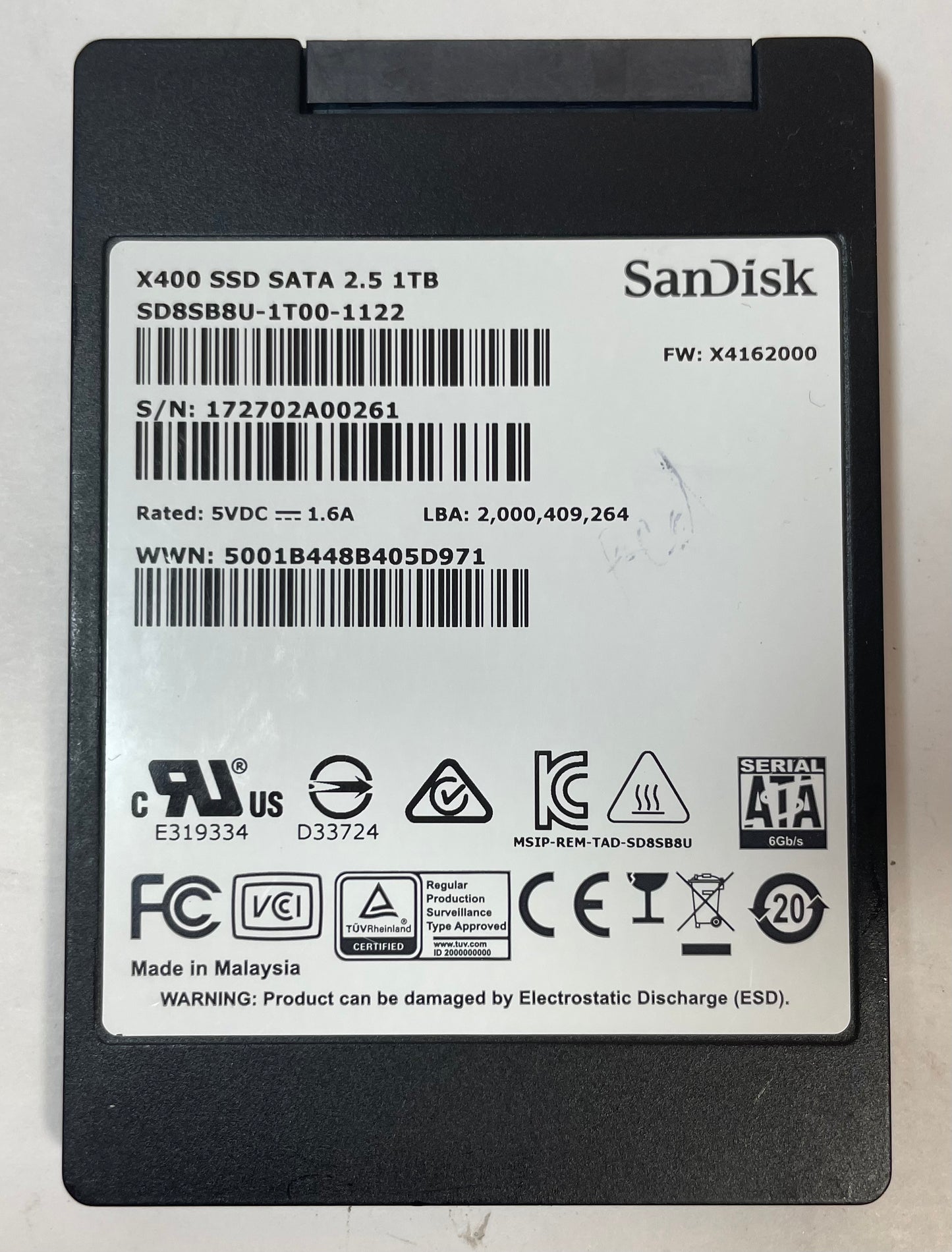 SANDISK SD8SB8U-1T00-1122 X400 2.5" 1TB SSD SATA