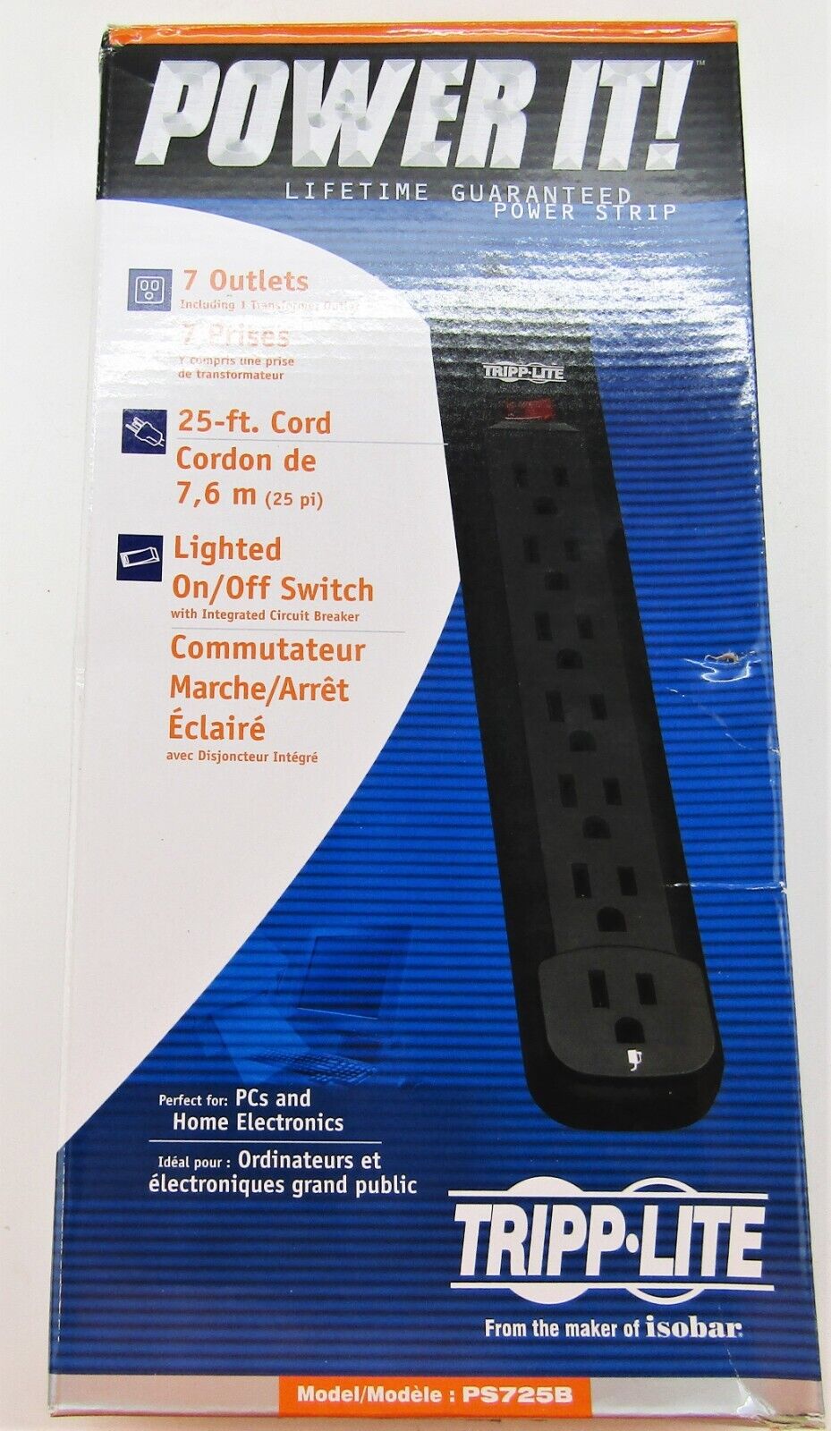 Tripp-Lite 25FT Surge Protector (PS725B) 7 Outlets Power Strip, Black -NEW!!