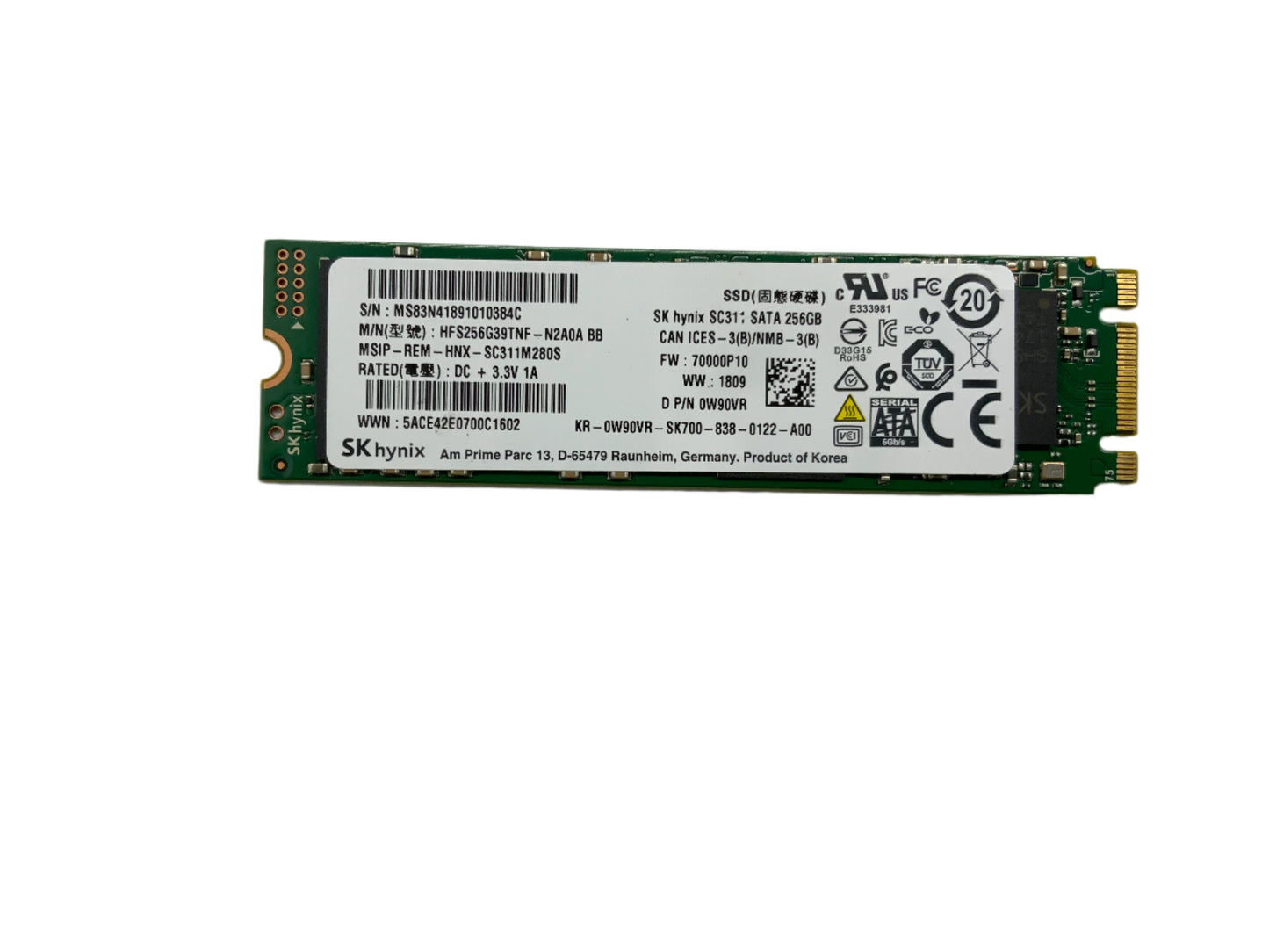 Lot of 2 SK HYNIX HFS256G39TNF 256GB M.2 Solid State Drives -Excellent
