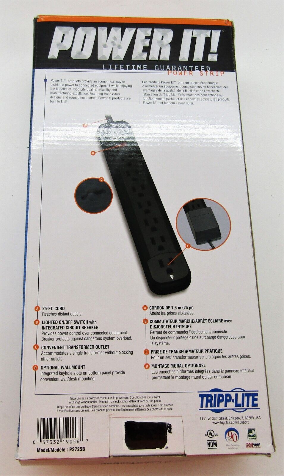 Tripp-Lite 25FT Surge Protector (PS725B) 7 Outlets Power Strip, Black -NEW!!