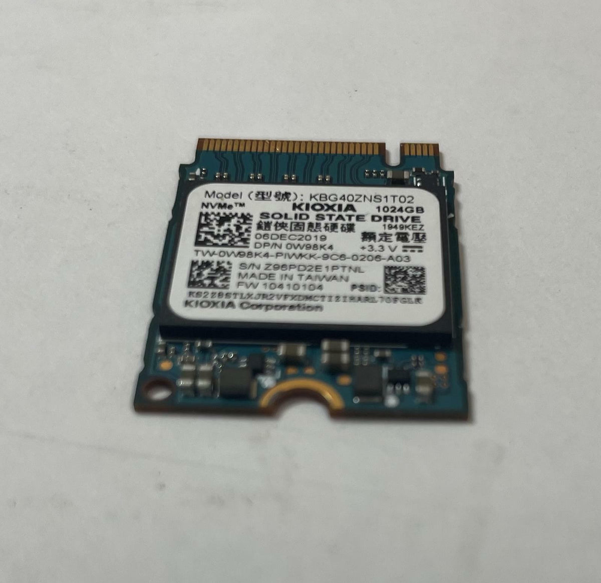 KIOXIA KBG40ZNS1T02 1TB NVMe M.2 2230 PCIe 3.0 x4 Internal SSD