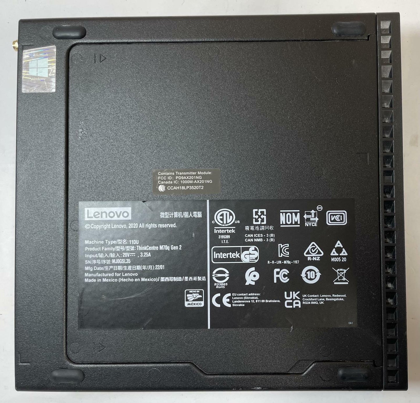 LENOVO THINKCENTRE M70Q Tiny Desktop i5-10400T 8GB 128GB NVMe Windows 11 -Good