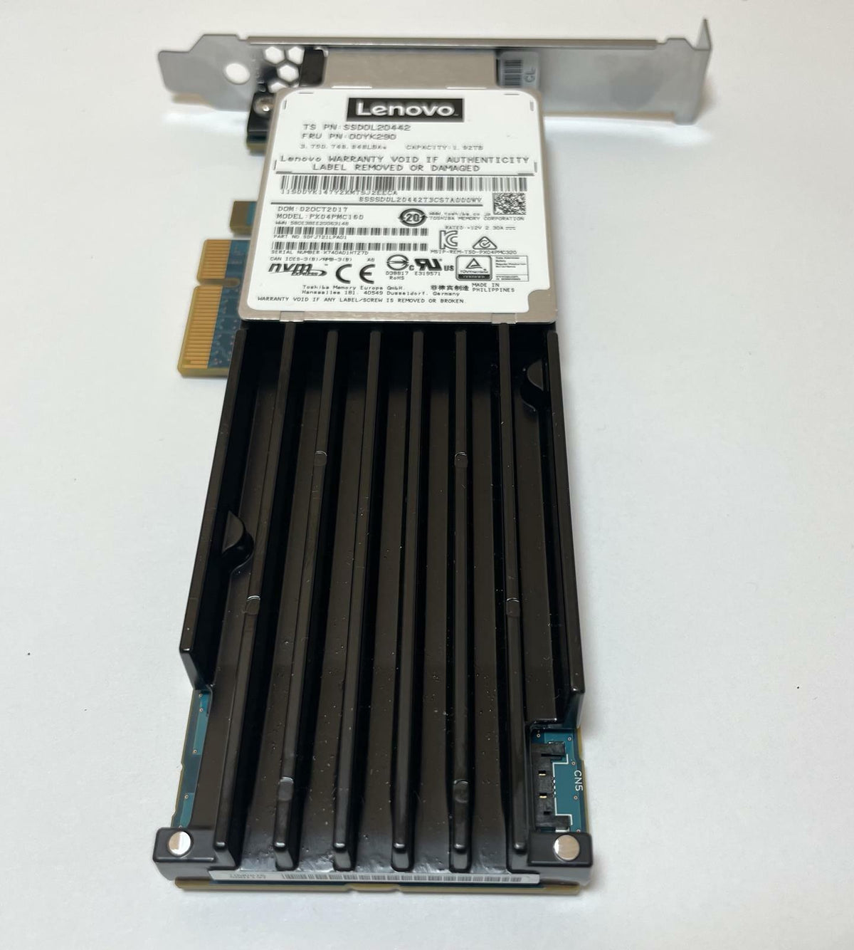 Lenovo 00YK290 Toshiba PX04PMC160 1.92TB NVMe PCIe x4 Enterprise SSD Add-In Card