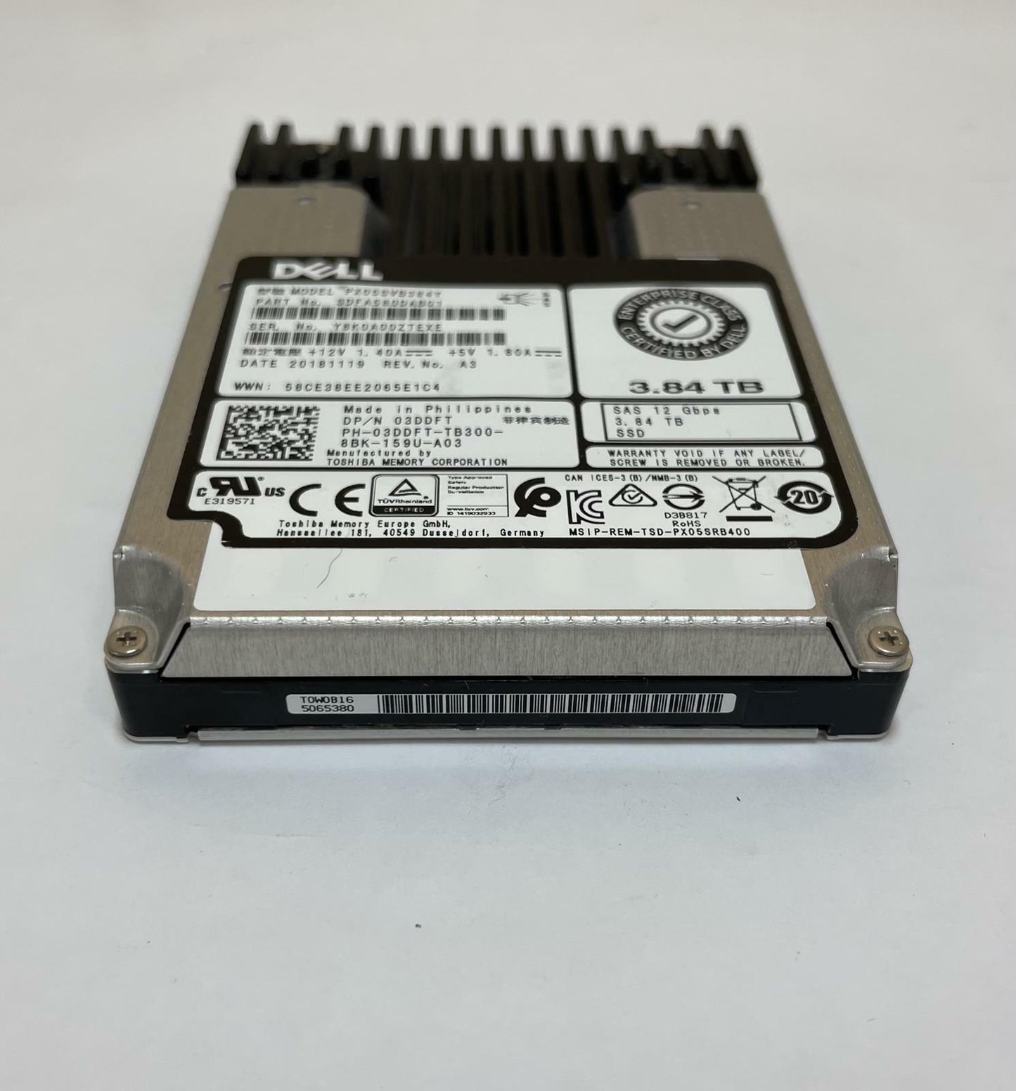 Dell TOSHIBA PX05SVB384Y 3.84TB 2.5" SAS 12Gbps Internal SSD