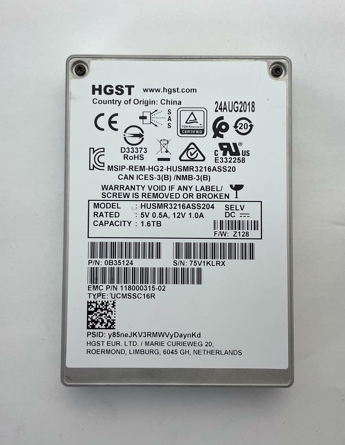 HGST Ultrastar HUSMR3216ASS204 2.5" 1.6TB SAS Internal Solid State Drive