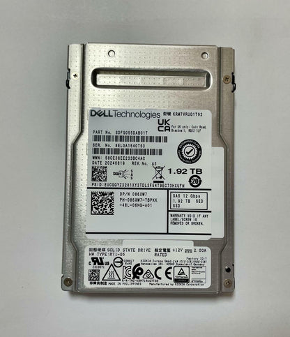 DELL/KIOXIA KRM7VRUG1T92 086XW7 2.5" 1.92TB SAS 12Gbps SED SSD