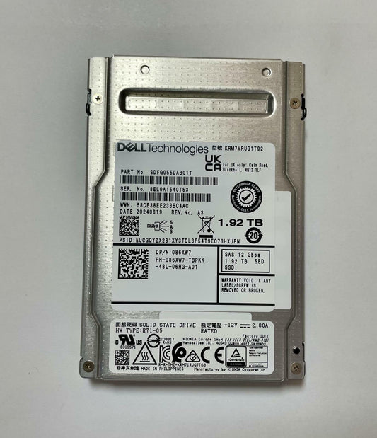 DELL/KIOXIA KRM7VRUG1T92 086XW7 2.5" 1.92TB SAS 12Gbps SED SSD