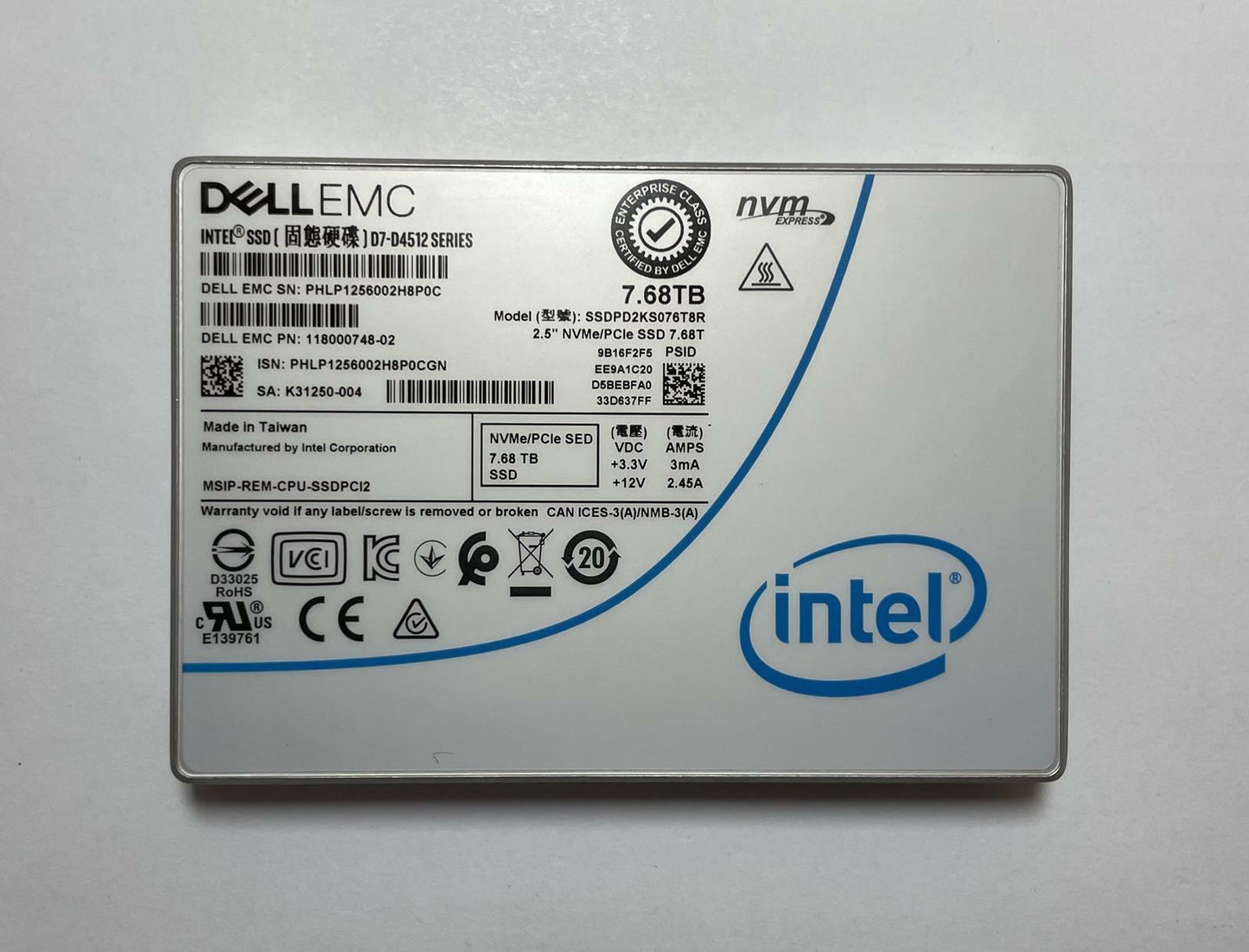 INTEL DELL EMC SSDPD2KS076T8R 2.5" 7.68TB NVMe PCIe SED Internal SSD