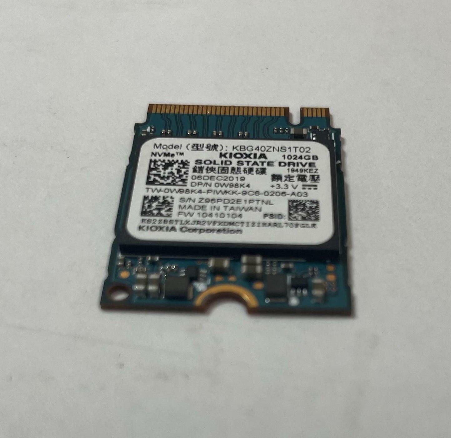 KIOXIA KBG40ZNS1T02 1TB NVMe M.2 2230 PCIe 3.0 x4 Internal SSD