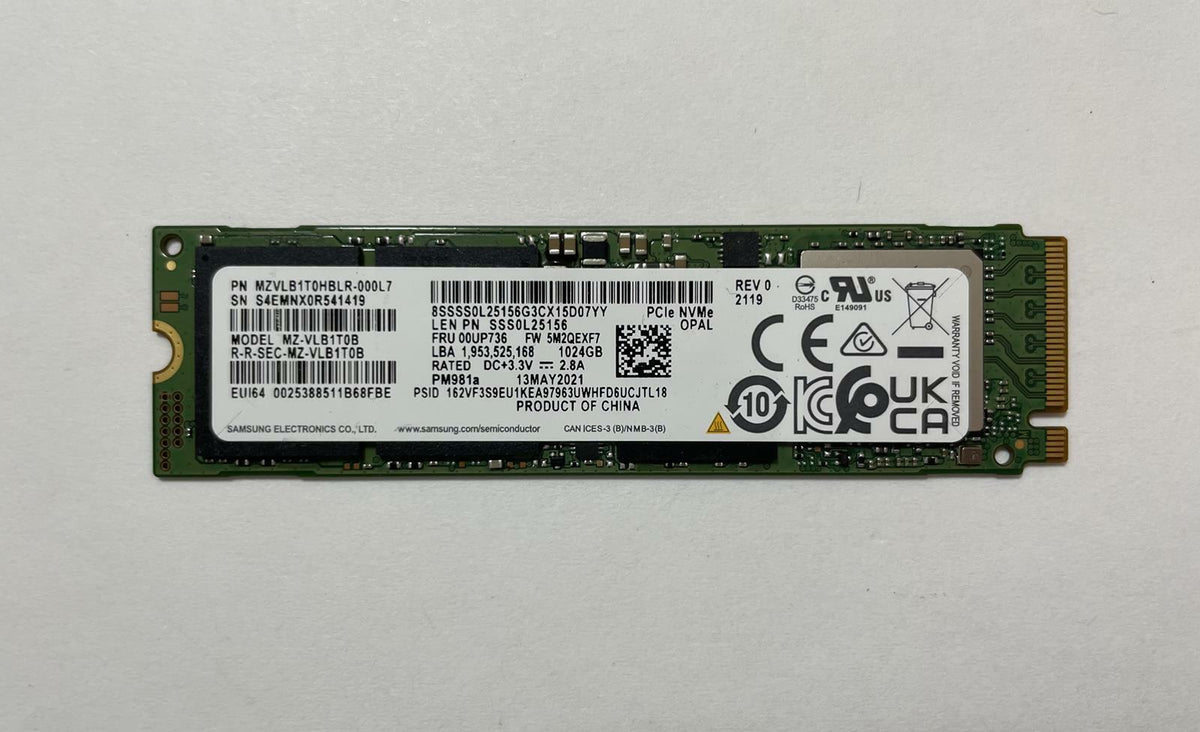 SAMSUNG MZ-VLB1T0B PM981a 1TB M.2 2280 PCIe 3 x4 NVMe Internal SSD