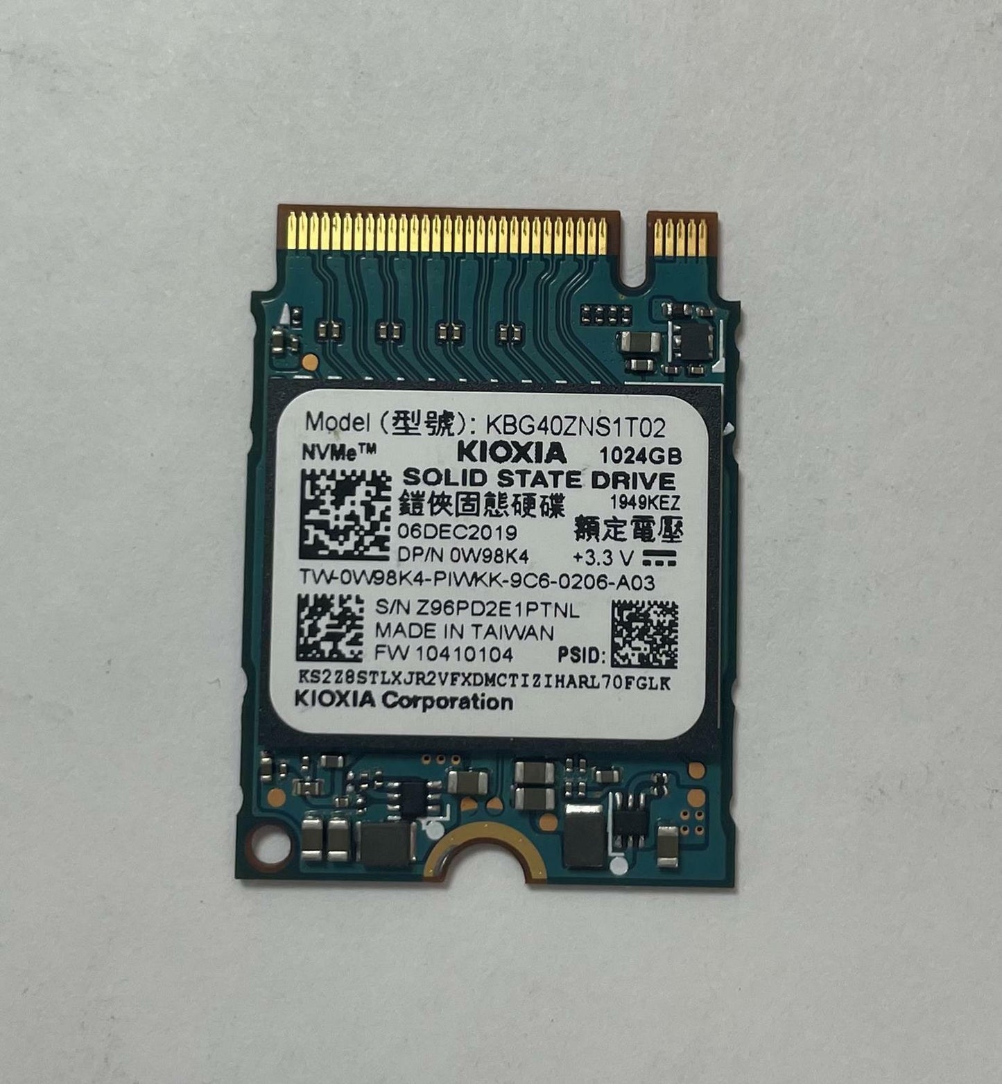 KIOXIA KBG40ZNS1T02 1TB NVMe M.2 2230 PCIe 3.0 x4 Internal SSD