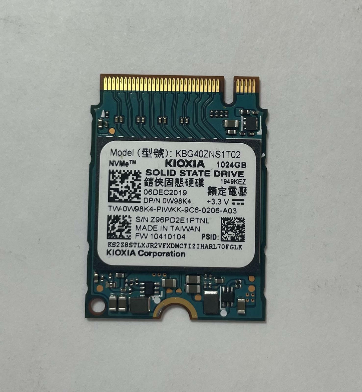 KIOXIA KBG40ZNS1T02 1TB NVMe M.2 2230 PCIe 3.0 x4 Internal SSD