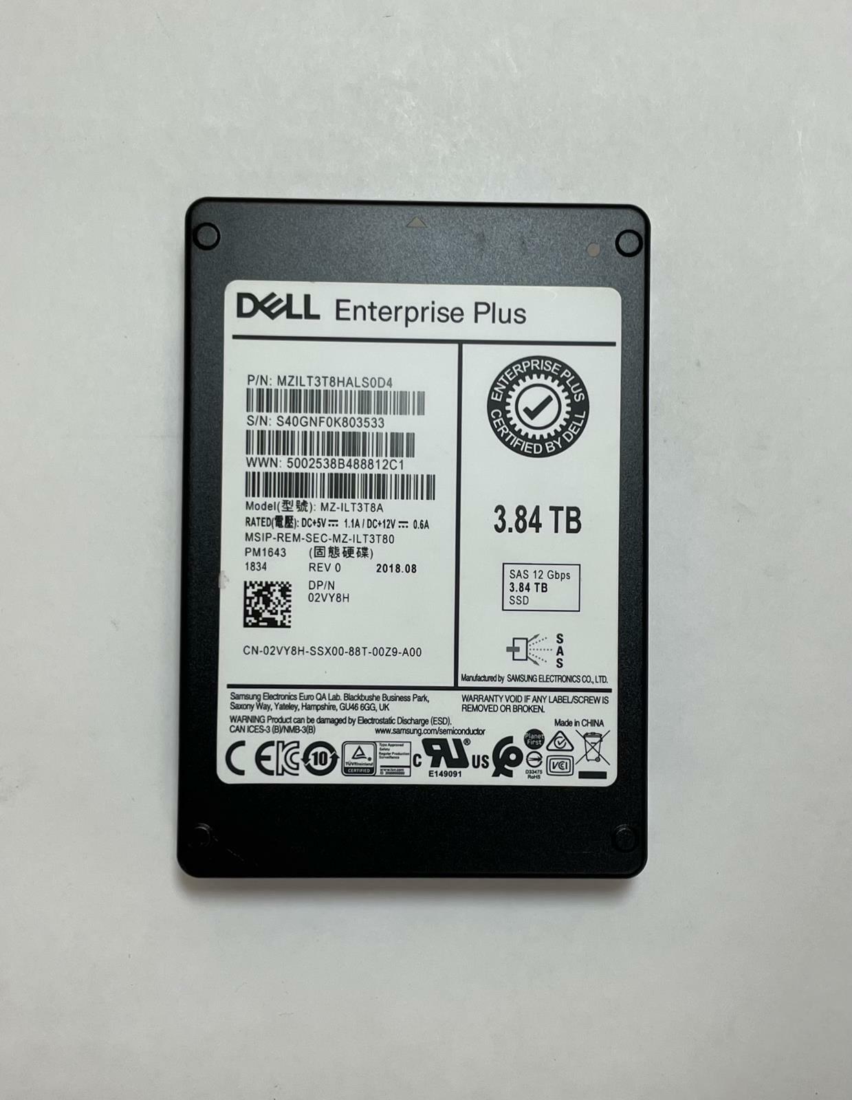 DELL SAMSUNG MZ-ILT3T8A PM1643 3.84TB 2.5" SAS 12Gbps Internal SSD