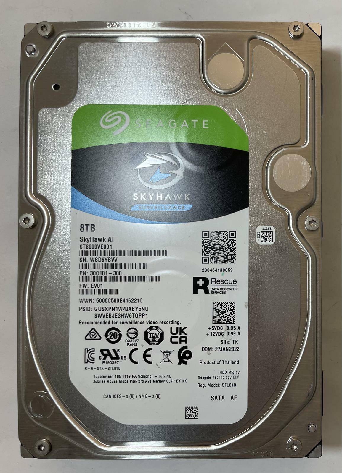 SEAGATE SkyHawk AI ST8000VE001-3CC101 3.5" 8TB Internal Surveillance SATA HDD