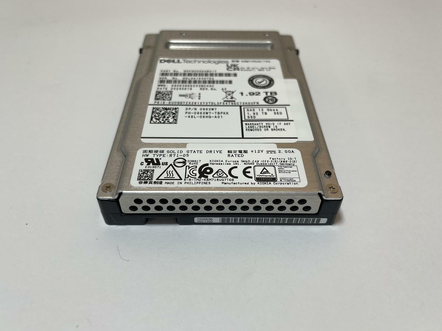 DELL/KIOXIA KRM7VRUG1T92 086XW7 2.5" 1.92TB SAS 12Gbps SED SSD
