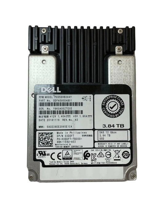 Dell TOSHIBA PX05SVB384Y 3.84TB 2.5" SAS 12Gbps Internal SSD