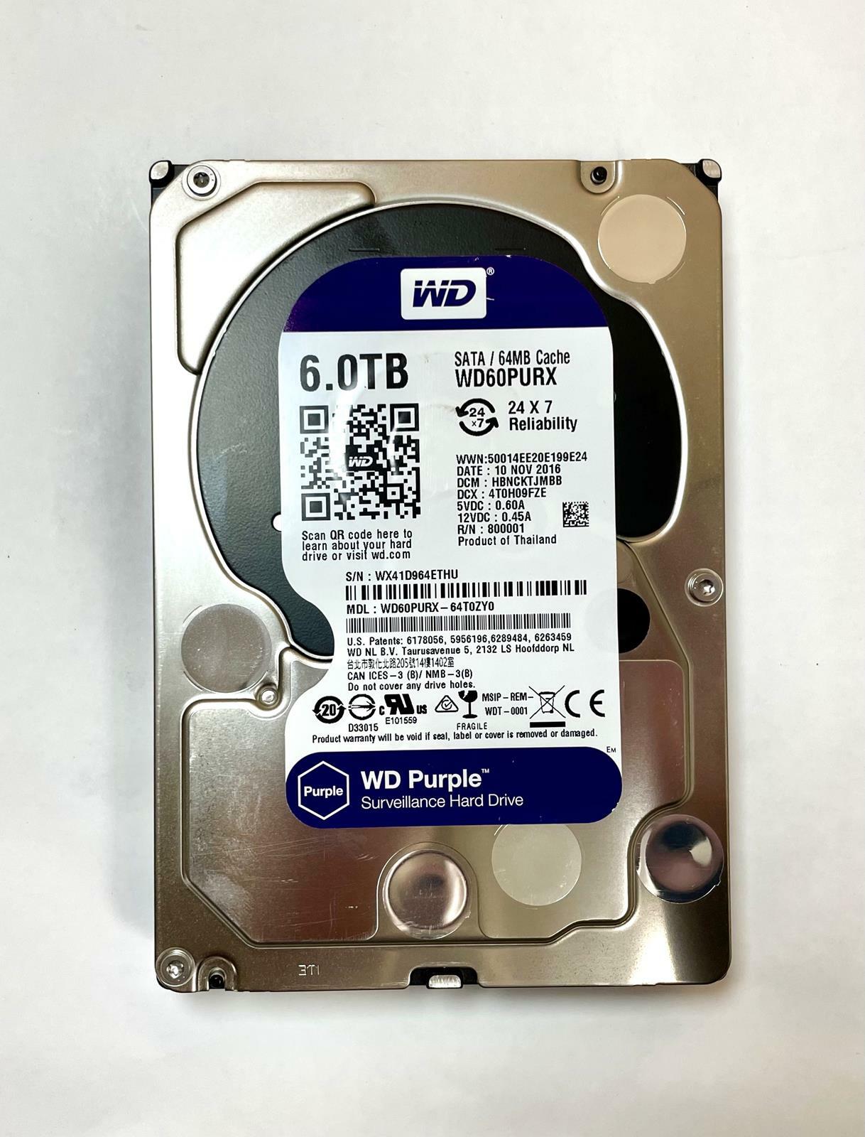 WESTERN DIGITAL WD60PURX-64T0ZY0 3.5" 6TB Internal Surveillance SATA HDD