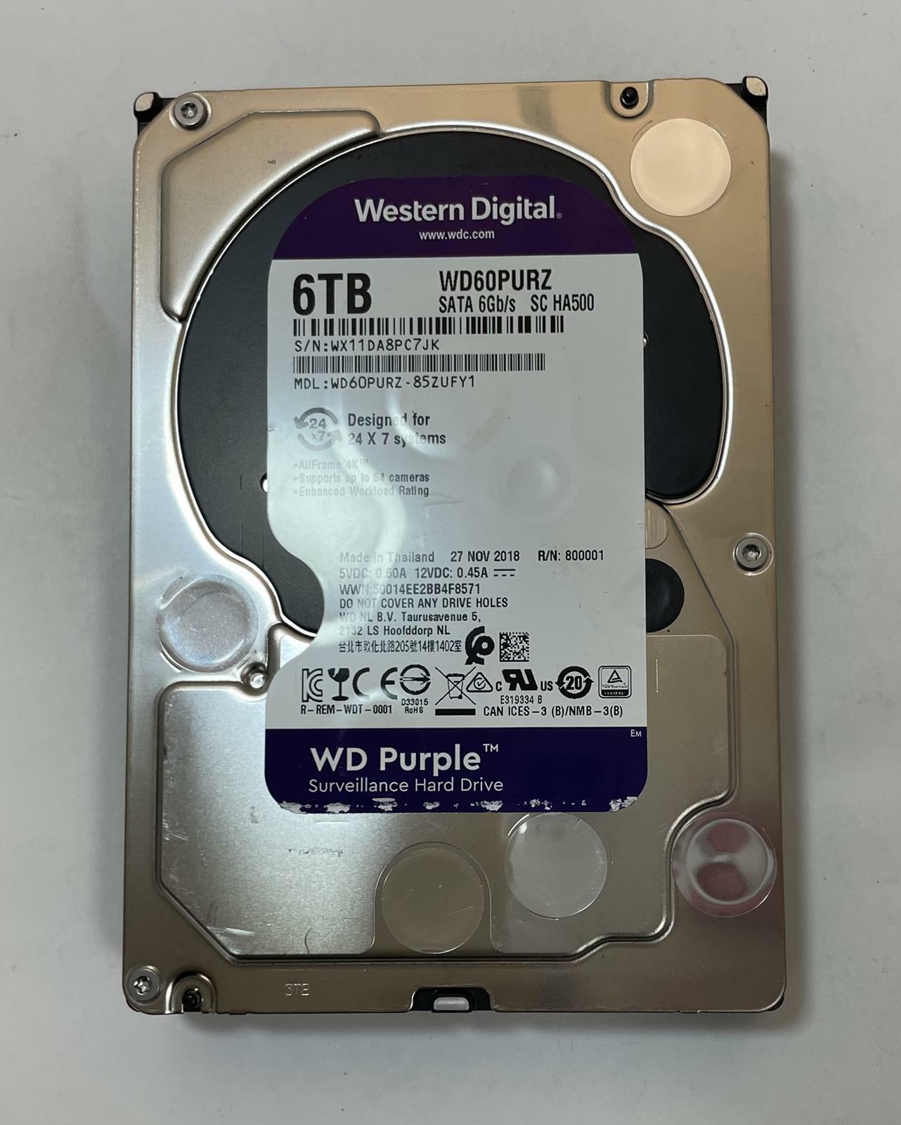 WESTERN DIGITAL Purple WD60PURZ-85ZUFY1 6TB 3.5" SATA Internal Surveillance HDD