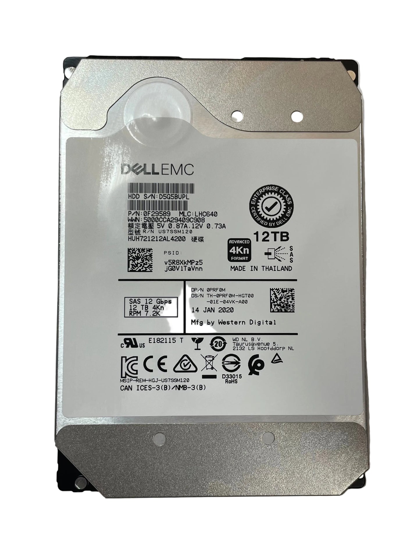 DELL EMC WESTERN DIGITAL HUH721212AL4200 12TB 3.5" SAS 12Gb/s Internal HDD
