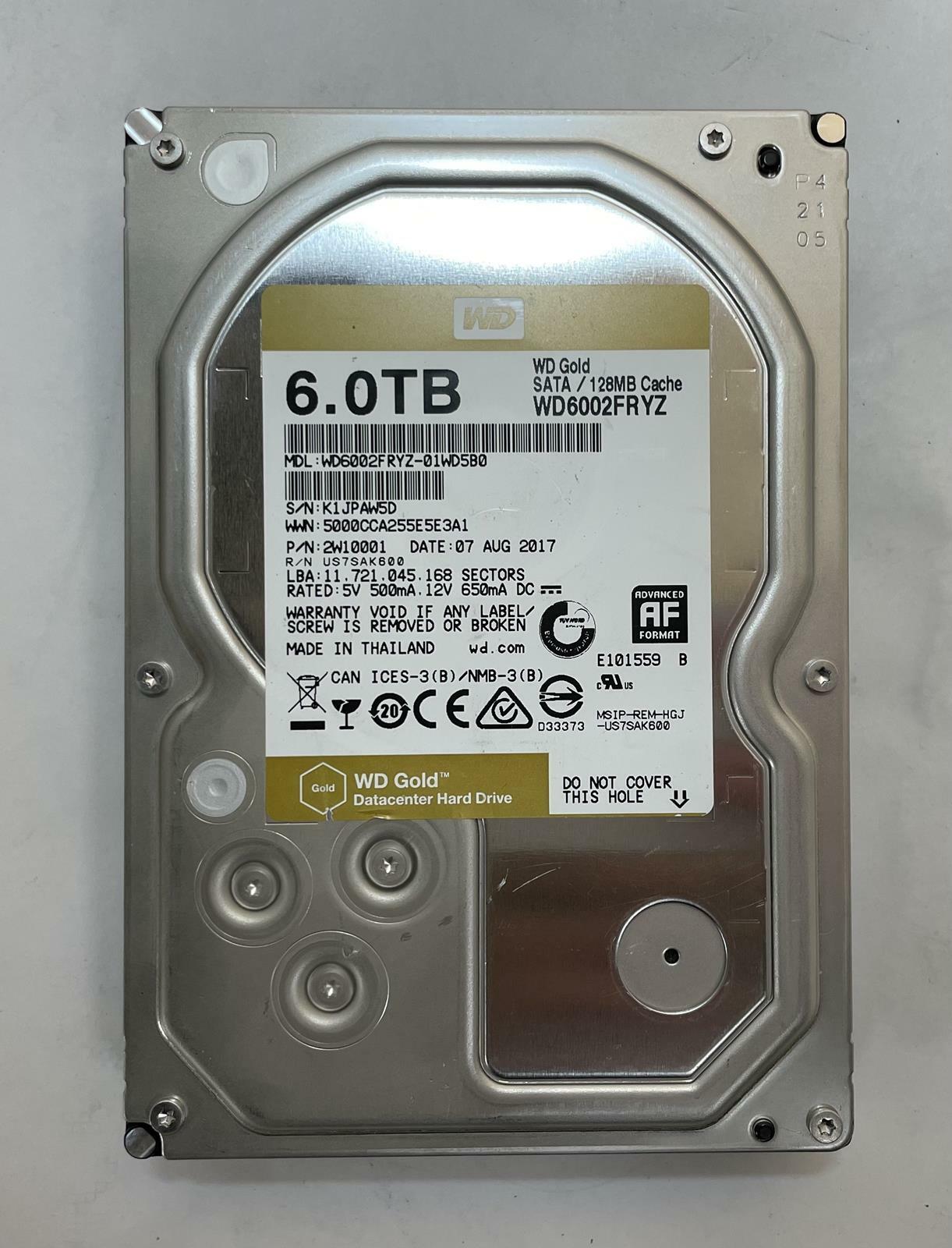 WESTERN DIGITAL WD6002FRYZ-01WD5B0 3.5" 6TB Internal Datacenter SATA HDD