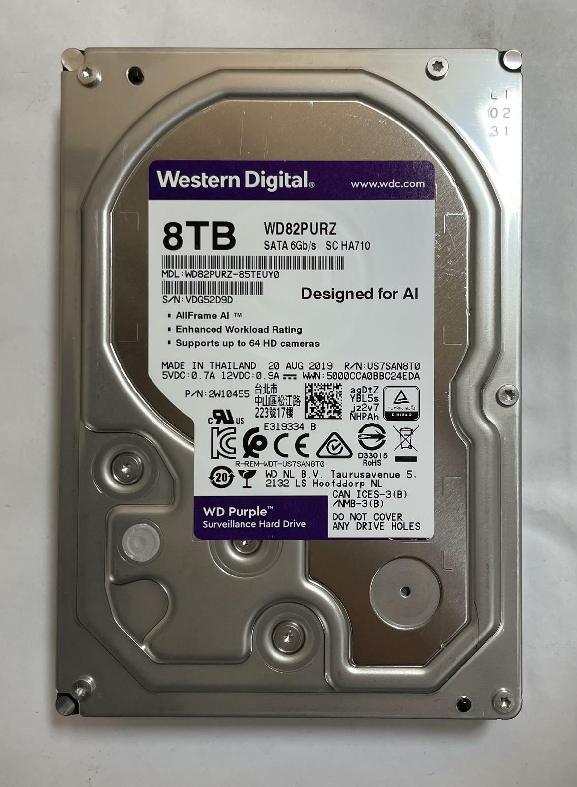WESTERN DIGITAL WD82PURZ-85TEUY0 3.5" 8TB Internal Surveillance SATA HDD